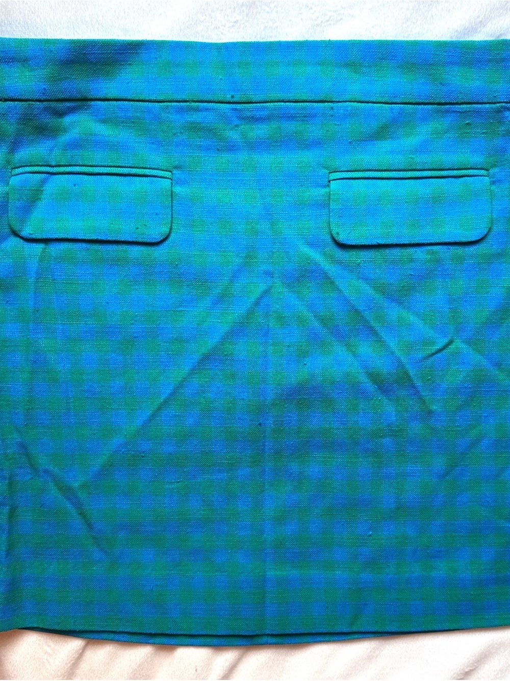 Re-imagined by J. Crew Blue Green Checkered Grid Line Mini Pencil Skirt 8 NWT